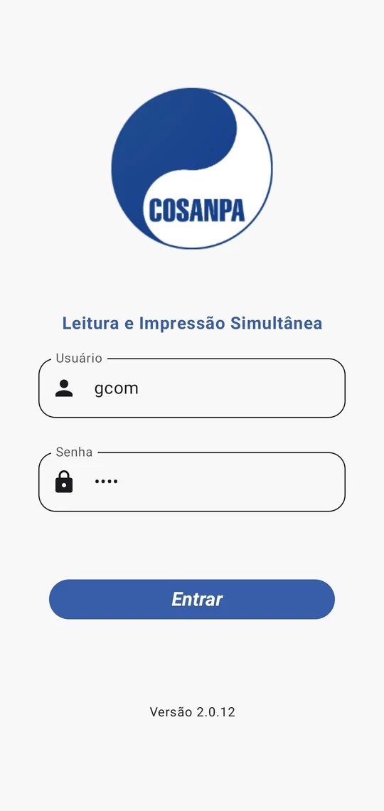 Tela de acesso do aplicativo de Leitura e Impressão Simultânea, com a marca da COSANPA.